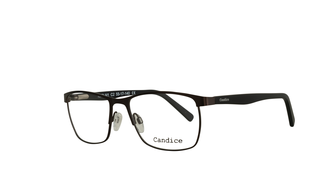 X011680-2 Brown-framed eyeglasses with clear nose pads and 'Candice' logo on the temple.