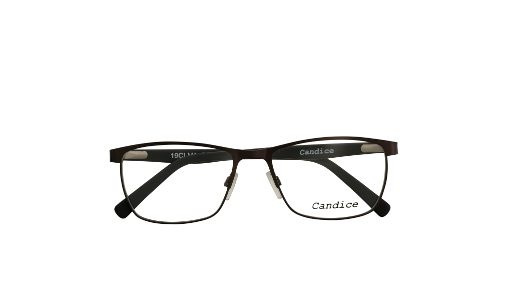 X011680-5 Brown metal-outline eyeglasses with rounded rectangular lenses, branded Candice on the temples and near the lens edge.