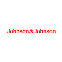 Johnson & Johnson logo on black background in red text