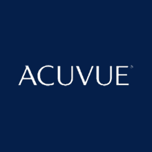ACUVUE brand logo on a dark blue background