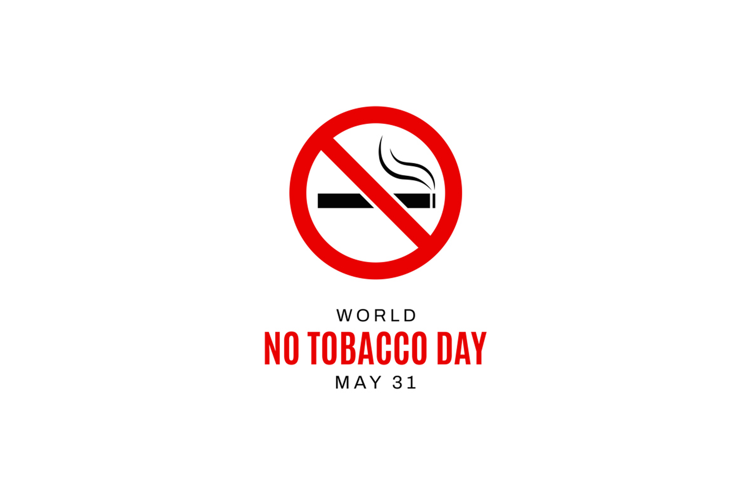 No tobacco prohibition sign with a cigarette crossed out by a red circle, promoting World No Tobacco Day (May 31).