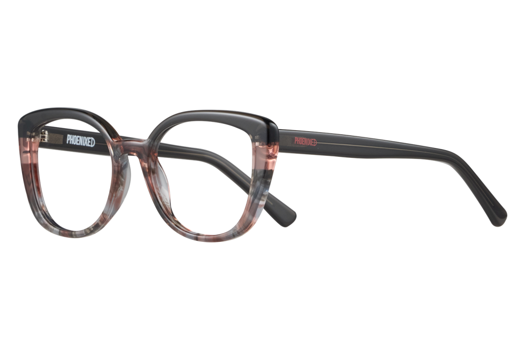Tortoiseshell eyeglasses with black temples and the brand 'PHOENIXED' visible on the arm.