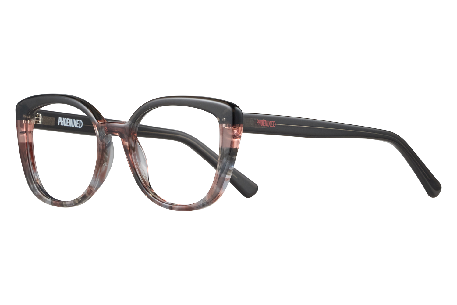 Tortoiseshell eyeglasses with black temples and the brand 'PHOENIXED' visible on the arm.