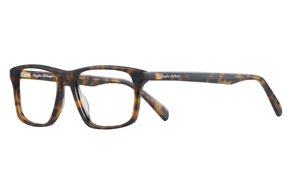 Tortoiseshell rectangular eyeglasses with the 'Douglas Anthony' logo on the temple.