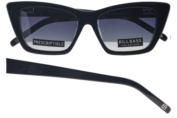 Black rectangular-frame sunglasses with polarized lenses and a detachable temple arm placed below the frame.