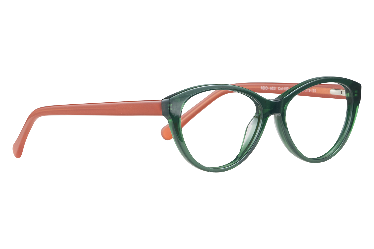 Green eyeglasses with orange temples resting on a white surface, close-up style.”]}{}? Wait need proper JSON array. I'll craft properly.}Oops. Let's produce:{