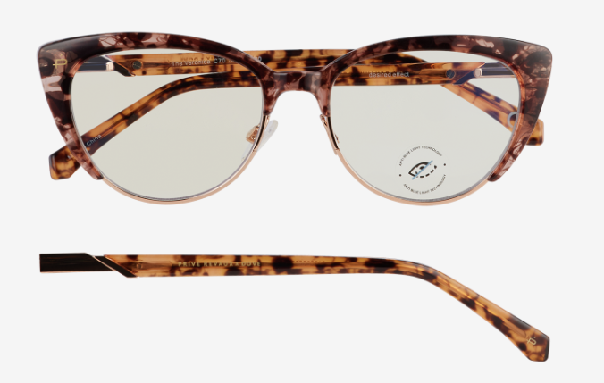 Tortoiseshell cat-eye sunglasses with light lenses, shown from front on a white background with one arm extended side view.